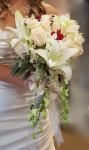 White Lily & Rose, with Red Orchid Cascade Brides Bouquet